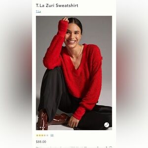 Anthropologie t.la Top Womens Size XS Zuri Fringed Red V-Neck Sweater